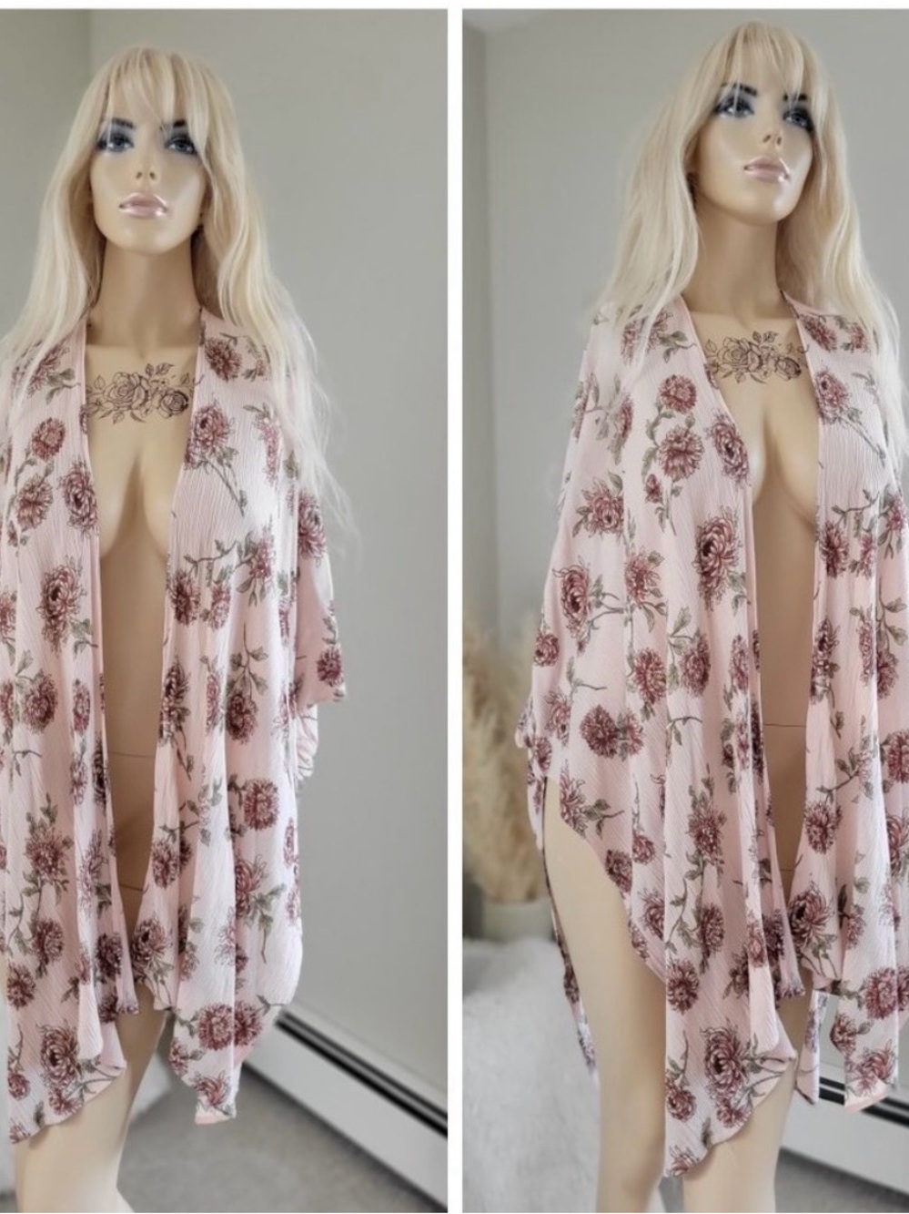 Forever 21 Pink Floral Kimono Cardigan